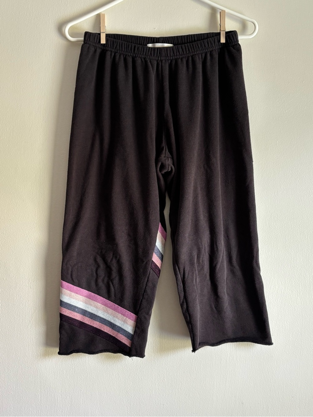 Spiritual Gangster Black Cropped Joggers with Pink & Gray Stripes